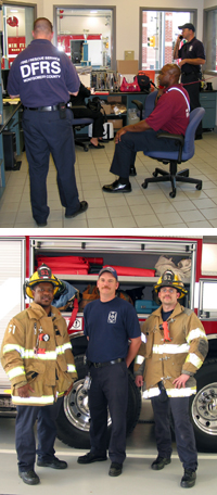 EMTs and paramedics from surrounding communities man the dispatch room while NIH first responders are out on calls (above). Darryl Lowery, James Rice and John Bede (below - left to right).