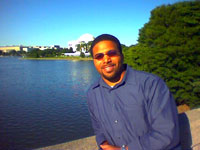 Derrick Cox enjoys some free time at the nation’s Capitol, near the Jefferson memorial.