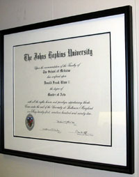Don Bliss' Master of Arts degree in Medical and Biological Illustration from Johns Hopkins University School of Medicine