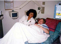 Matrice Browne with a patient in labor and delivery.