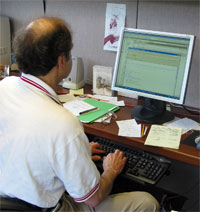Richard Simon works at this computer, doing tasks such as writing, analyzing data and developing new analysis software.