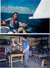 Ron Dickey's favorite pastimes are sailing (top) and restoring antiques (bottom).