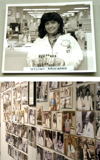 The Department of Laboratory Medicine has an entire wall covered with photographs of the various professionals who have worked there, including one of Vivian Morales when she first came to the NIH.